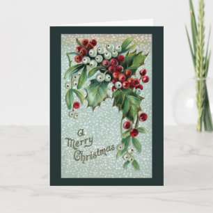 Holly and Mistletoe Vintage Christmas Holiday Card