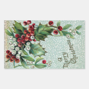 Holly and Mistletoe Vintage Christmas Rectangular Sticker