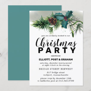 Holly and Pine Botanical Christmas Party Invitation