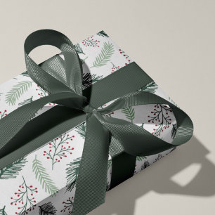 Holly and Pine Christmas Holiday Pattern Wrapping Paper