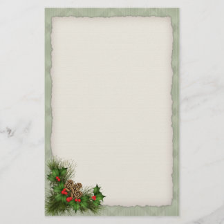 Holly and Pine Cone Christmas Stationery