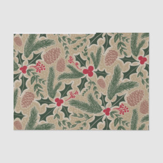 Holly and Pine Cone Evergreen Christmas Decoupage Tissue Paper