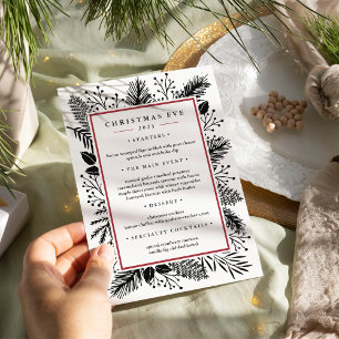 Holly and Pine Custom Christmas Eve Dinner Menu Invitation