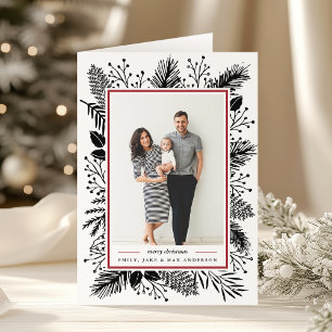 Holly and Pine   Folded Holiday Photo Card