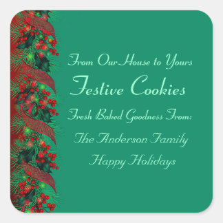 Holly and Pine Holiday Food Square Sticker