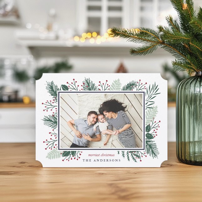Holly and Pine | Horizontal Holiday Photo Card (Creator Uploaded)