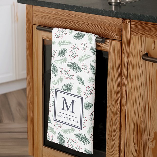 Holly and Pine Monogrammed Christmas Tea Towel (Creator Uploaded)