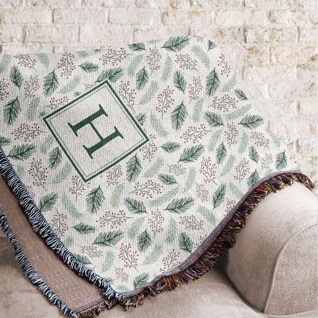 Holly and Pine | Monogrammed Holiday Throw Blanket (Creator Uploaded)