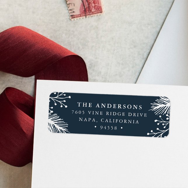Holly and Pine | Navy Holiday Return Address (Creator Uploaded)