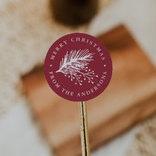 Holly and Pine Personalised Merry Christmas Classic Round Sticker