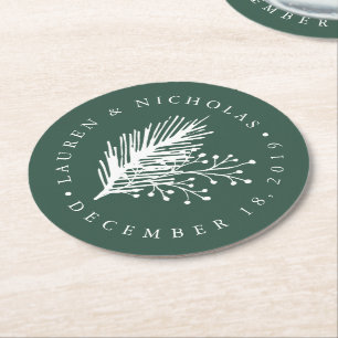 Holly and Pine Personalised Wedding Round Paper Coaster