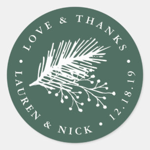 Holly and Pine Wedding Thank You Classic Round Sticker