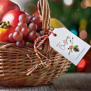 Holly and pinecone personalised gift tags