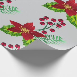 Holly and Pointsettia pattern Wrapping Paper