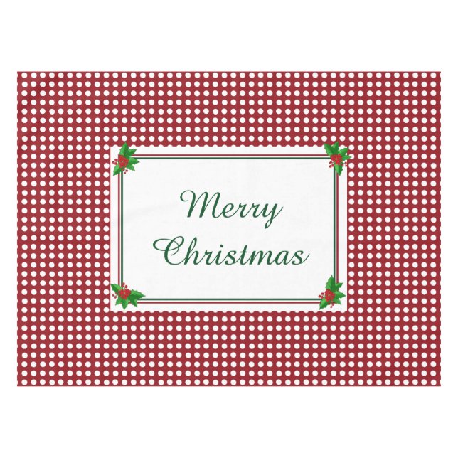 Holly and Polka Dots Holiday Table Cloth (Front (Horizontal))