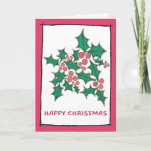 Holly and red berries, original art, your words card