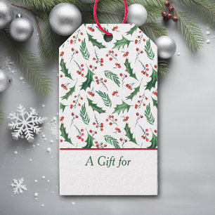 Holly and Red Berry Holiday Pattern Gift Tags