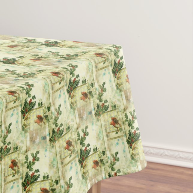 Holly and Robins Holiday Pattern Tablecloth (In Situ)