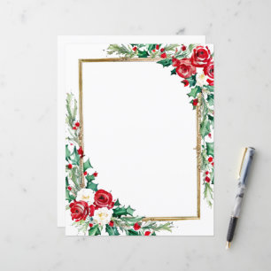 Holly and roses Christmas stationery paper
