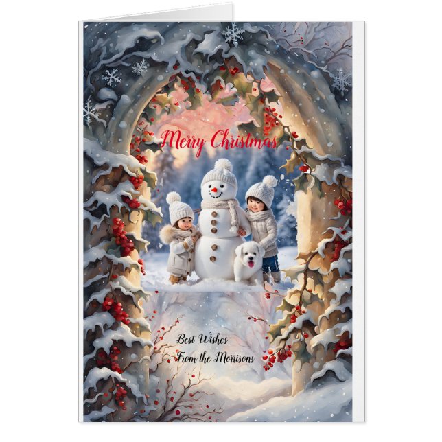 Holly Archway Personalised Christmas Greeting Card (Front)