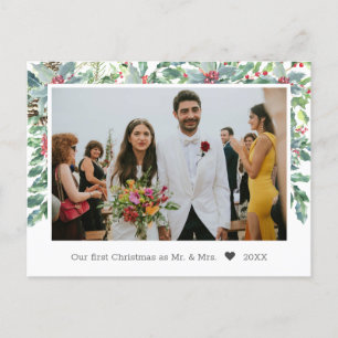Holly Background Newly Wed Photo Christmas Holiday Postcard