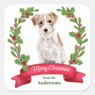 Holly Banner Jack Russell Terrier Christmas Square Sticker