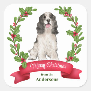 Holly Banner Parti Colour Cocker Spaniel Christmas Square Sticker