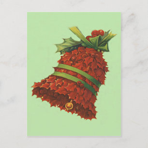 Holly Bell Green Ribbon Winterberry Postcard