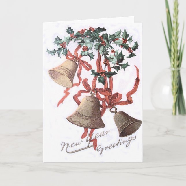 Holly Bell Red Ribbon Holiday Card (Front)