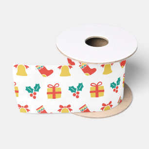 Holly Bell Stocking Red White Green Gold Christmas Satin Ribbon