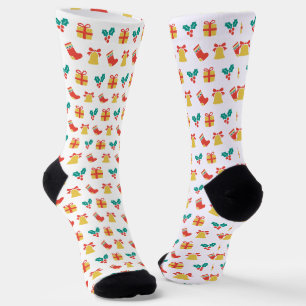Holly Bell Stocking Red White Green Gold Christmas Socks