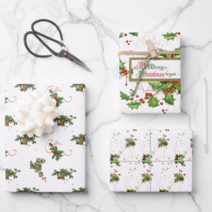 Holly, Bells and Stars Christmas Wrapping Paper Sheet