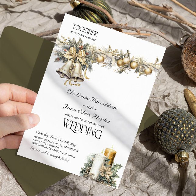 Holly Bells Golden Berries Winter Wedding Invitation (Wedding Invitation from the Holly Bells Wedding Collection by Darling & May)