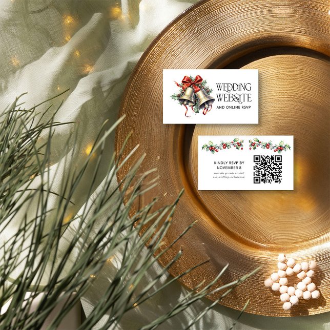 Holly Bells Winter Wedding Website and Online RSVP Enclosure Card (Wedding Website Card from the Holly Bells Wedding Collection by Darling & May)