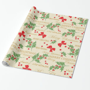 Holly Berries And Bow Wrapping Paper