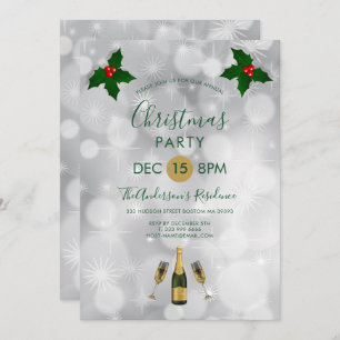 Holly Berries And Champagne Invitation
