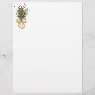 Holly Berries and Evergreen Sprigs Custom Letterhead