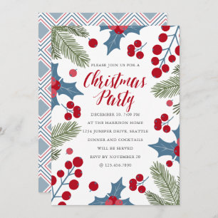 Holly Berries and Ferns Christmas Party Invitation