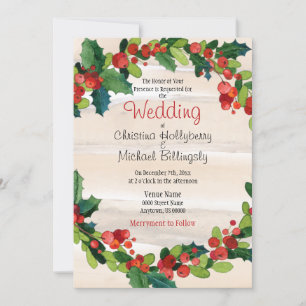 Holly Berries and Greens / Christmas Wedding Invitation