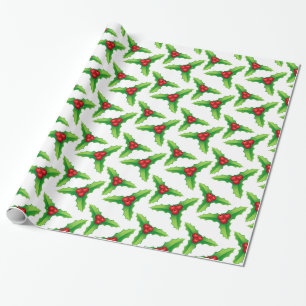 Holly Berries and leaves Christmas Gift Wrapping Paper