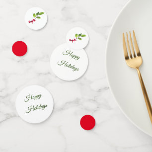 Holly berries and leaves happy holidays confetti