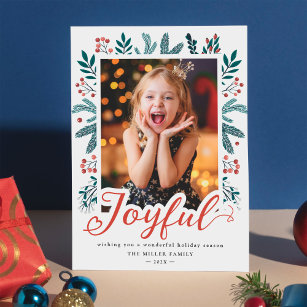 Holly Berries and Pine Festive Bold Joyful Photo Holiday Card