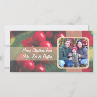 Holly Berries And Ribbon Family Photo Card