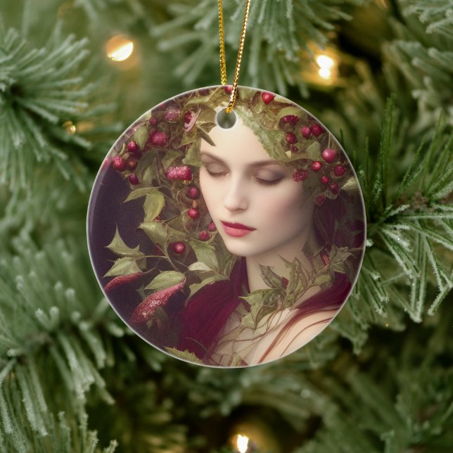 Holly Berries Beautiful Woman  Christmas   Ceramic Tree Decoration (Tree)