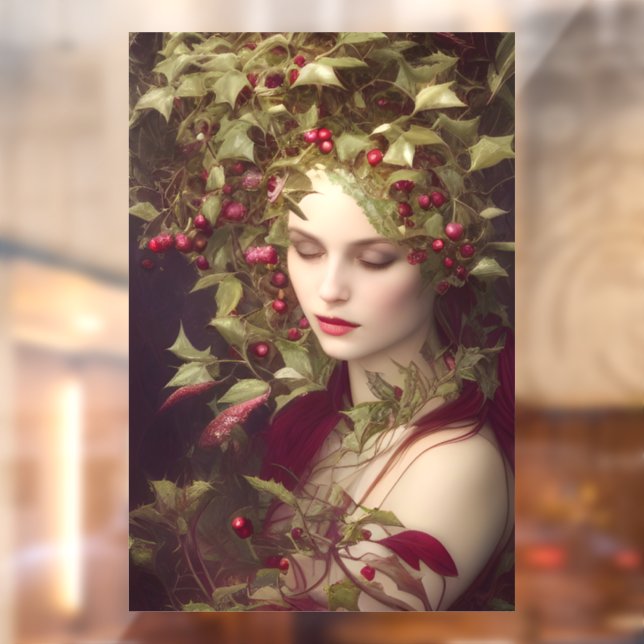 Holly Berries Beautiful Woman  Christmas  Window Cling (Sheet 2)