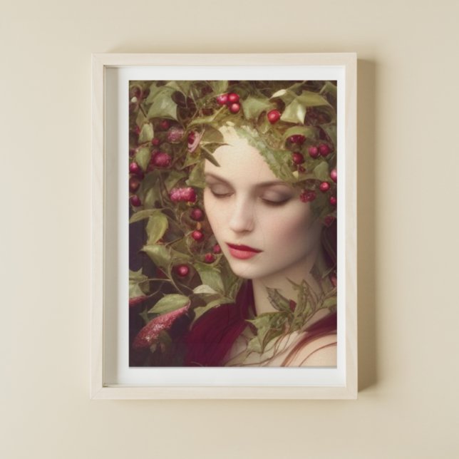 Holly Berries Beautiful Woman Holiday  Poster (Creator Uploaded)