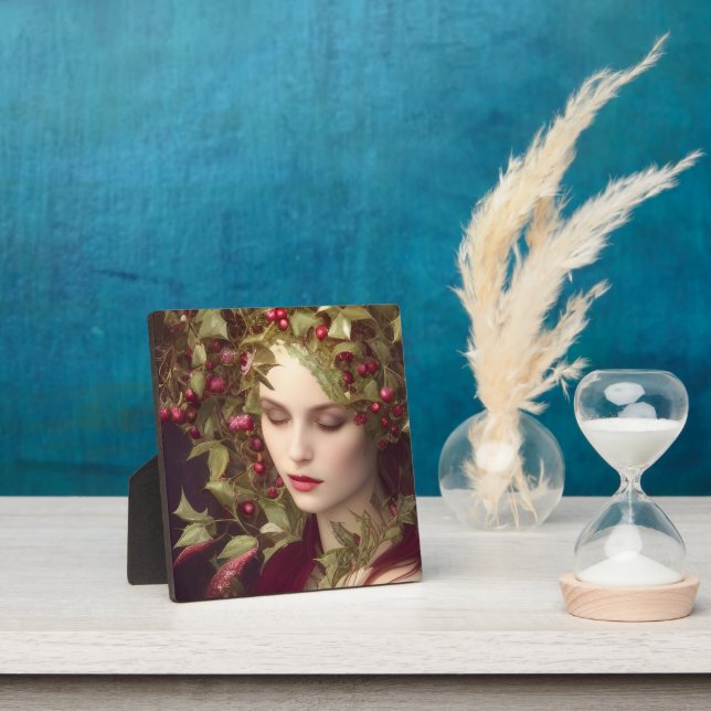Holly Berries Beautiful Woman Holiday Tabletop Plaque (Insitu)