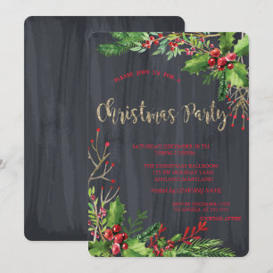 Holly Berries,Black Company Christmas Party Invitation