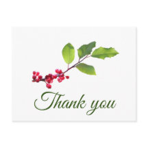 Holly berries branch with foilage thank you