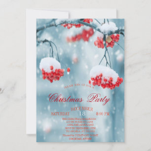 Holly Berries Branches Snow Christmas Company Invitation